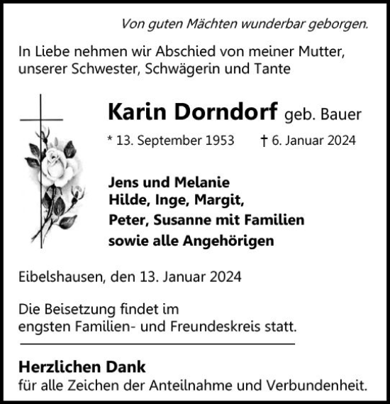Traueranzeige von Karin Dorndorf von Dill Block