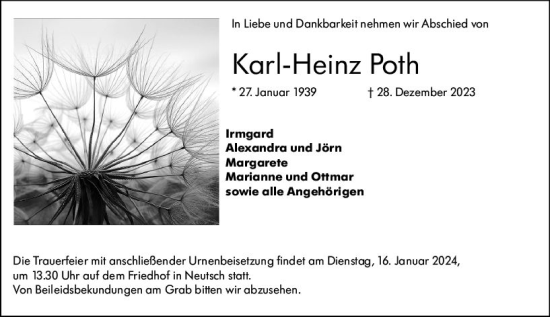 Traueranzeige von Karl-Heinz Poth von Darmstädter Echo