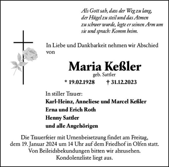 Traueranzeige von Maria Keßler von Odenwälder Echo