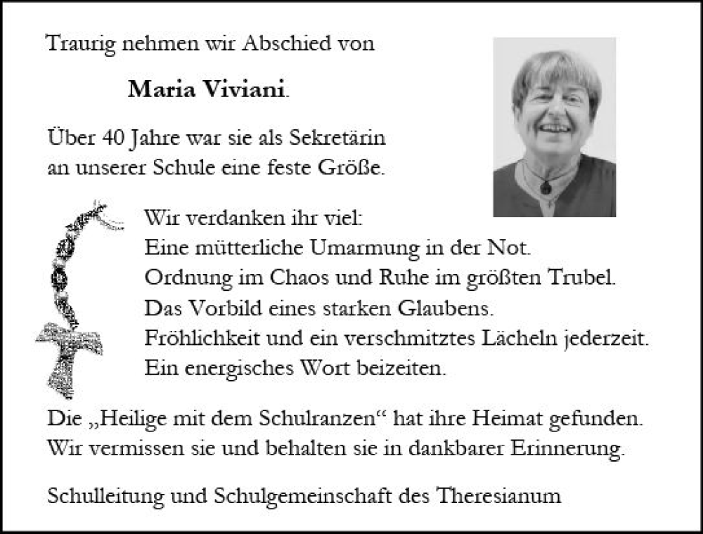  Traueranzeige für Maria Viviani vom 13.01.2024 aus Allgemeine Zeitung Mainz