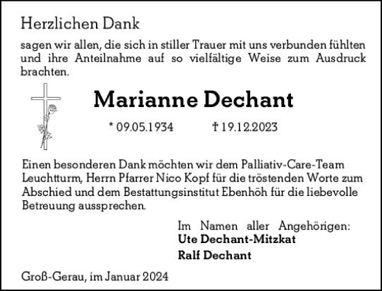 Traueranzeige von Marianne Dechant von Groß-Gerauer Echo