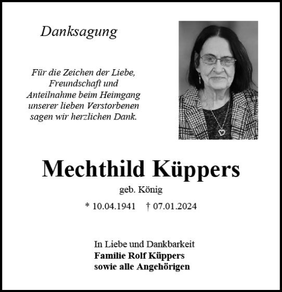 Traueranzeige von Mechthild Küppers von Allgemeine Zeitung Mainz