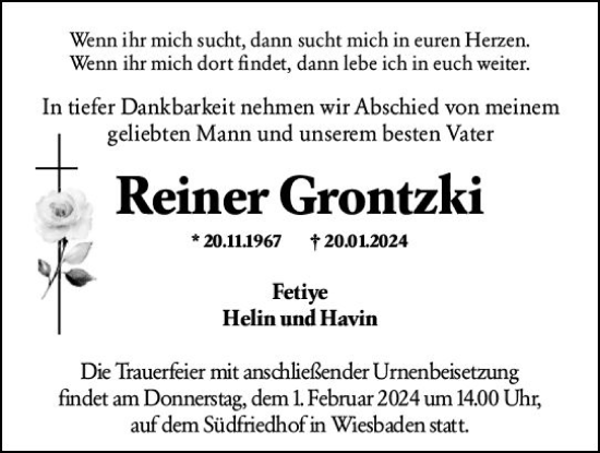 Traueranzeige von Reiner Grontzki von Wiesbadener Kurier