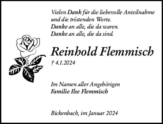 Traueranzeige von Reinhold Flemmisch von Darmstädter Echo