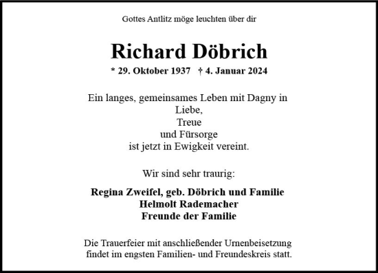 Traueranzeige von Richard Döbrich von Wiesbadener Kurier