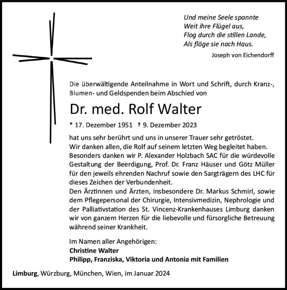  Traueranzeige für Rolf Walter vom 13.01.2024 aus Nassauische Neue Presse
