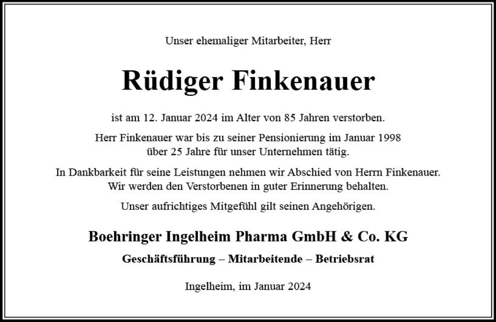 Traueranzeige für Rüdiger Finkenauer vom 20.01.2024 aus Allgemeine Zeitung Bingen/Ingelheim