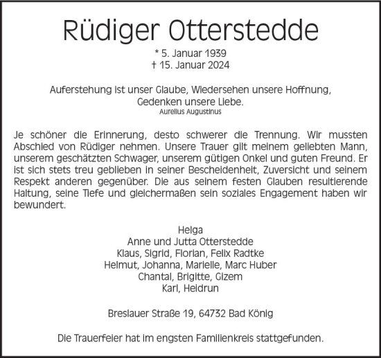 Traueranzeige von Rüdiger Otterstedde von Odenwälder Echo