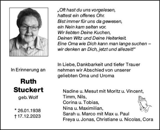 Traueranzeige von Ruth Stuckert von Darmstädter Echo