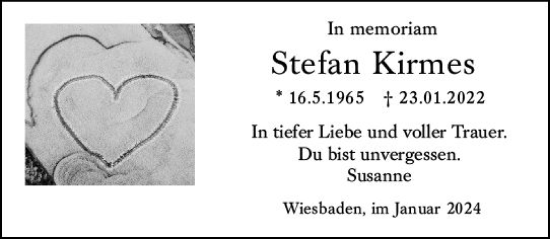 Traueranzeige von Stefan Kirmes von Wiesbadener Kurier
