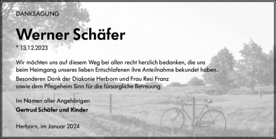 Traueranzeige von Werner Schäfer von Dill Block