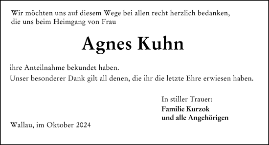 Traueranzeige von Agnes Kuhn von Hinterländer Anzeiger