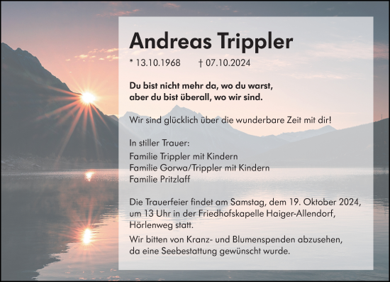 Traueranzeige von Andreas Trippler von Dill Block