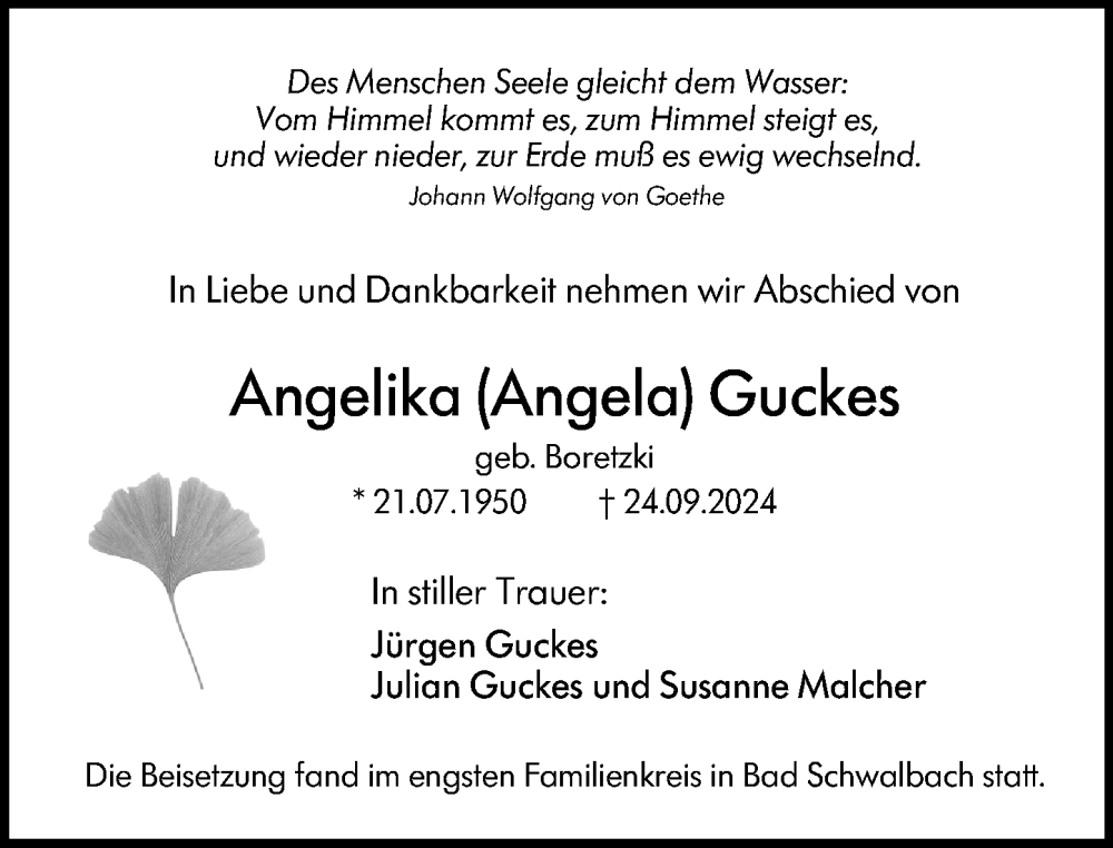  Traueranzeige für Angelika Guckes vom 12.10.2024 aus Wiesbadener Kurier
