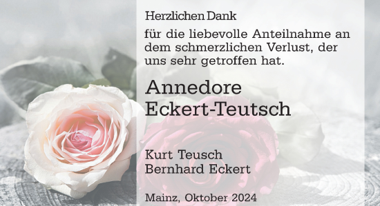 Traueranzeige von Annedore Eckert-Teutsch von Allgemeine Zeitung Mainz