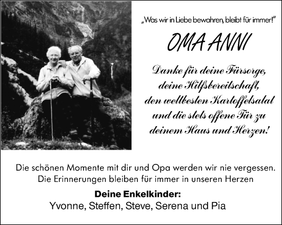 Traueranzeige von Anni  von Allgemeine Zeitung Mainz