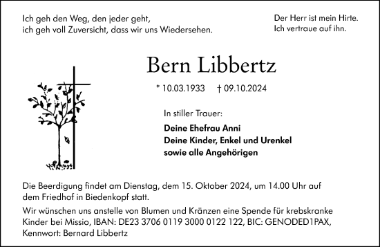 Traueranzeige von Bern Libbertz von Hinterländer Anzeiger