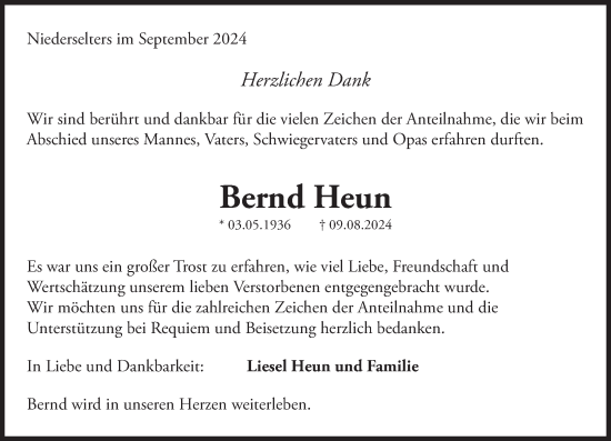 Traueranzeige von Bernd Heun von Camberger Anzeiger
