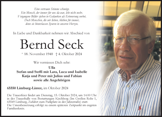 Traueranzeige von Bernd Seck von Nassauische Neue Presse