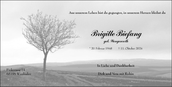 Traueranzeige von Brigitte Biefang von Wiesbadener Kurier