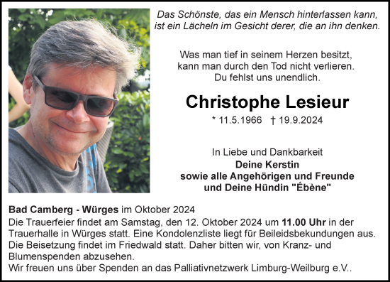 Traueranzeige von Christophe Lesieur von Camberger Anzeiger