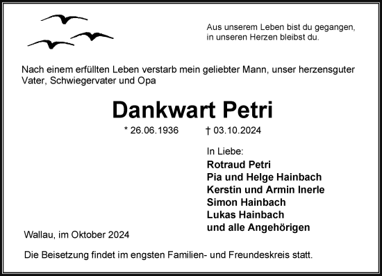 Traueranzeige von Dankwart Petri von Hinterländer Anzeiger