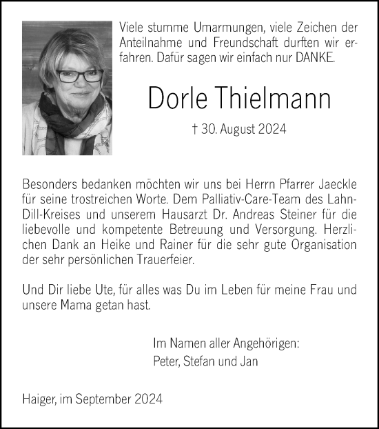 Traueranzeige von Dorle Thielmann von Dill Block