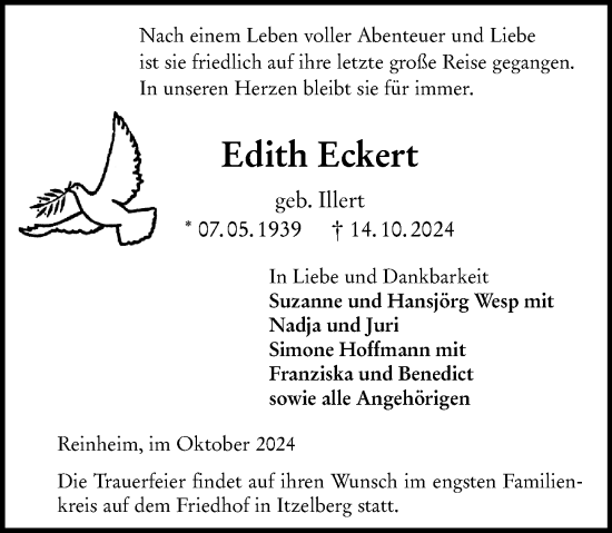 Traueranzeige von Edith Eckert von Darmstädter Echo