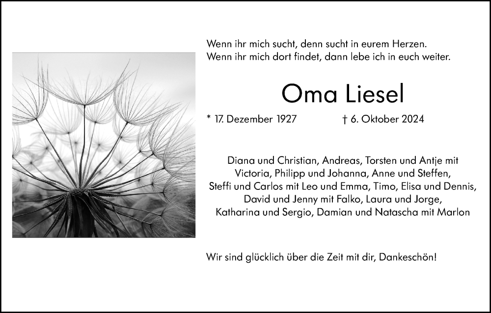  Traueranzeige für Elisabeth Werner vom 09.10.2024 aus Hinterländer Anzeiger