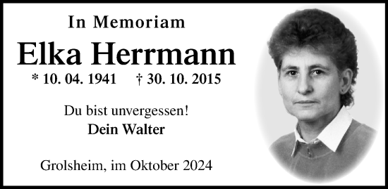 Traueranzeige von Elka Herrmann von Allgemeine Zeitung Rheinhessen-Nahe