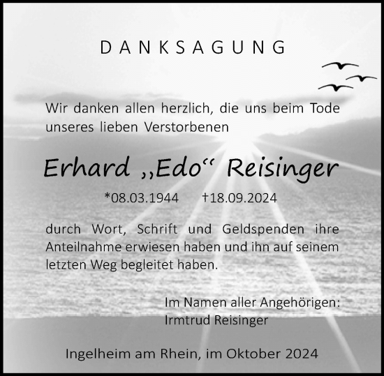Traueranzeige von Erhard Reisinger von Allgemeine Zeitung Rheinhessen-Nahe