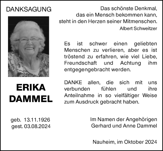 Traueranzeige von Erika Dammel von Rüsselsheimer Echo