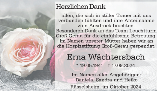Traueranzeige von Erna Wächtersbach von Rüsselsheimer Echo