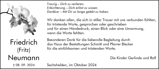 Traueranzeige von Friedrich Neumann von Dill Block