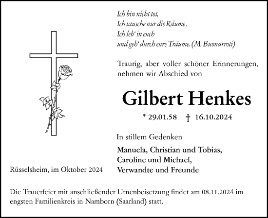 Traueranzeige von Gilbert Henkes von Rüsselsheimer Echo