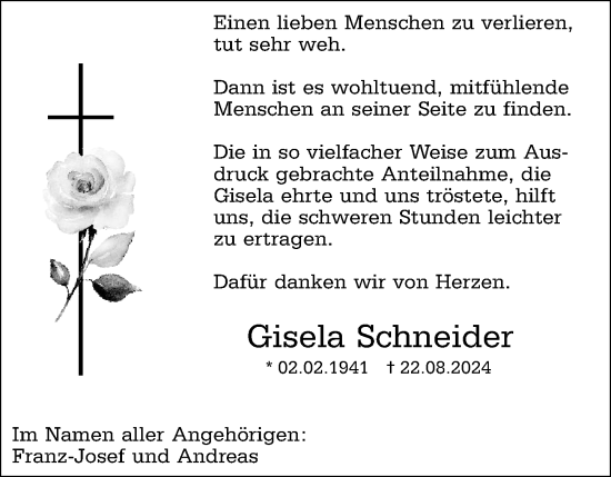 Traueranzeige von Gisela Schneider von Allgemeine Zeitung Mainz