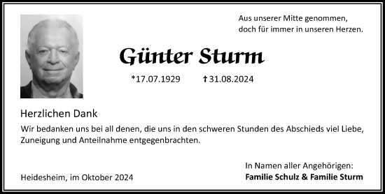 Traueranzeige von Günter Sturm von Allgemeine Zeitung Rheinhessen-Nahe