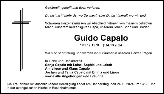 Traueranzeige von Guido Capalo von Allgemeine Zeitung Mainz