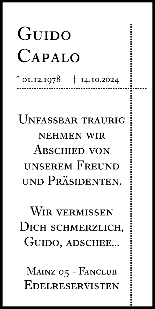Traueranzeige von Guido Capalo von Allgemeine Zeitung Mainz