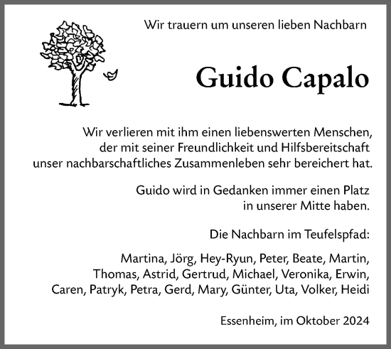 Traueranzeige von Guido Capalo von Allgemeine Zeitung Mainz
