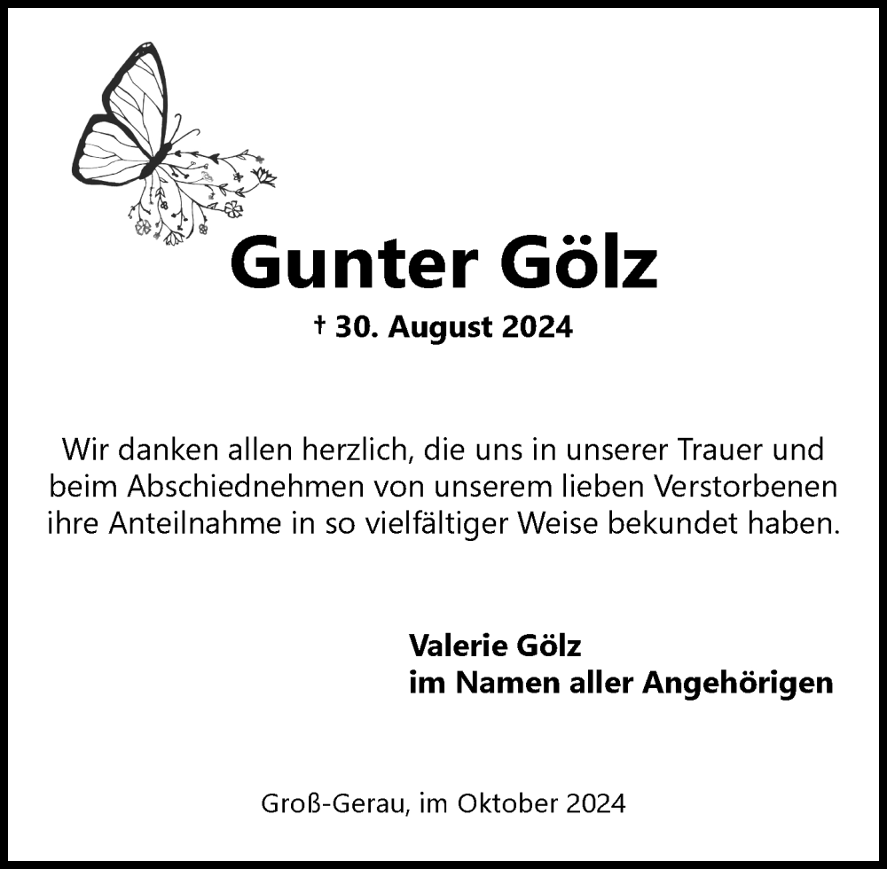  Traueranzeige für Gunter Gölz vom 19.10.2024 aus Groß-Gerauer Echo