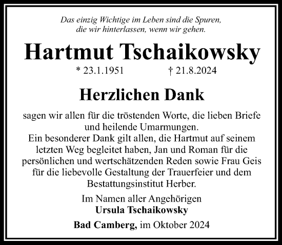 Traueranzeige von Hartmut Tschaikowsky von Camberger Anzeiger