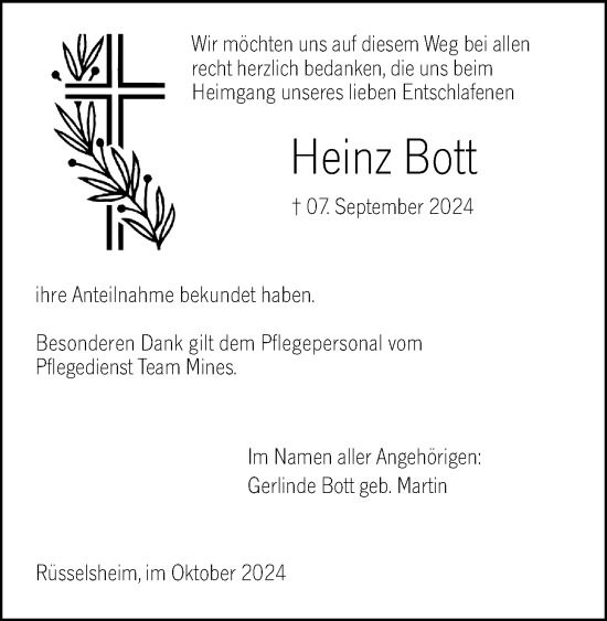 Traueranzeige von Heinz Bott von Rüsselsheimer Echo