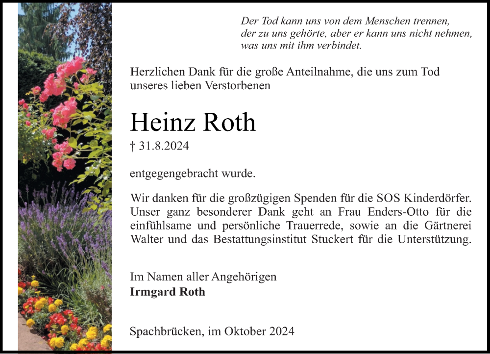  Traueranzeige für Heinz Roth vom 19.10.2024 aus Darmstädter Echo