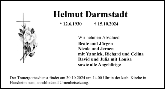 Traueranzeige von Helmut Darmstadt von Rüsselsheimer Echo