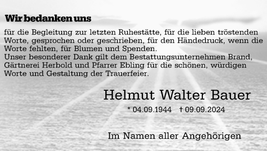 Traueranzeige von Helmut Walter Bauer von Allgemeine Zeitung Alzey