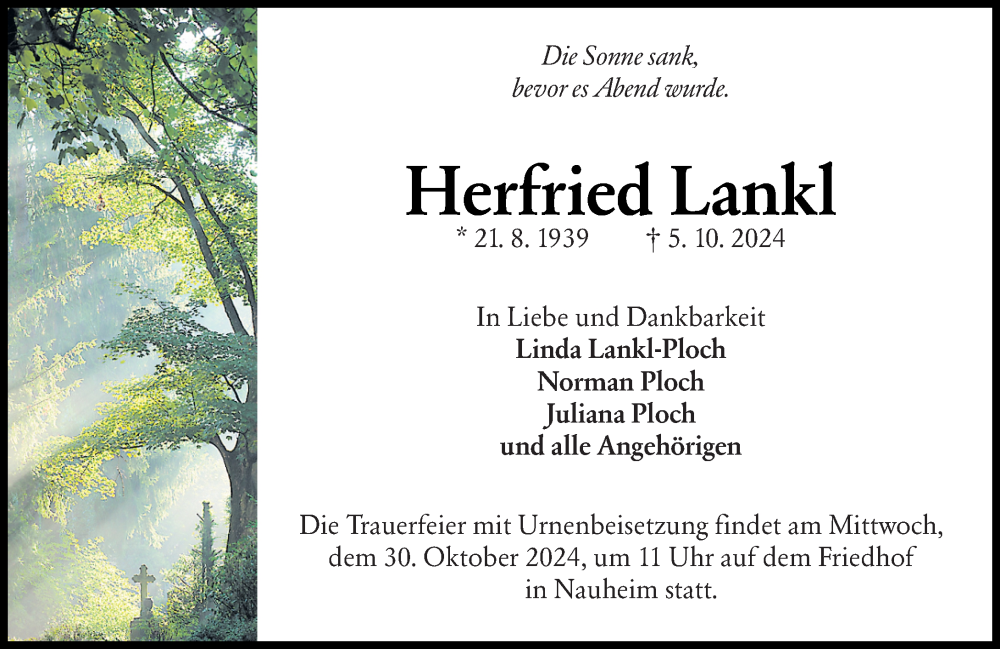  Traueranzeige für Herfried Lankl vom 26.10.2024 aus Groß-Gerauer Echo