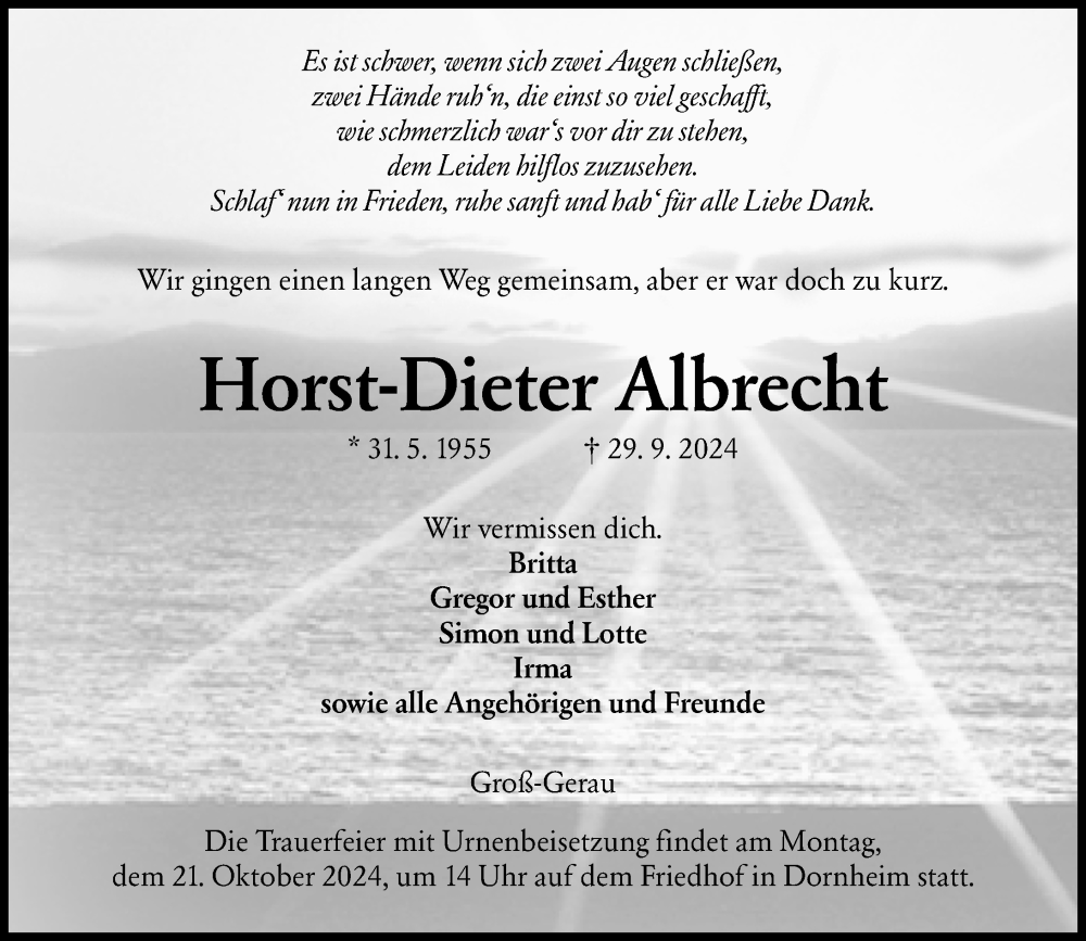  Traueranzeige für Horst-Dieter Albrecht vom 05.10.2024 aus Groß-Gerauer Echo