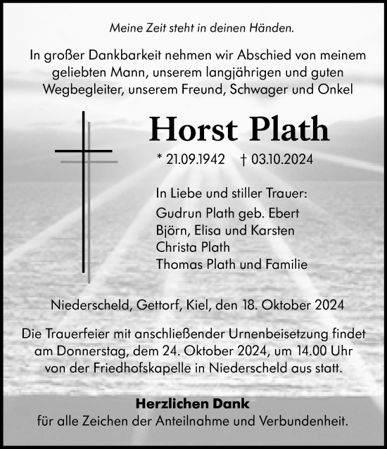 Traueranzeige von Horst Plath von Dill Block