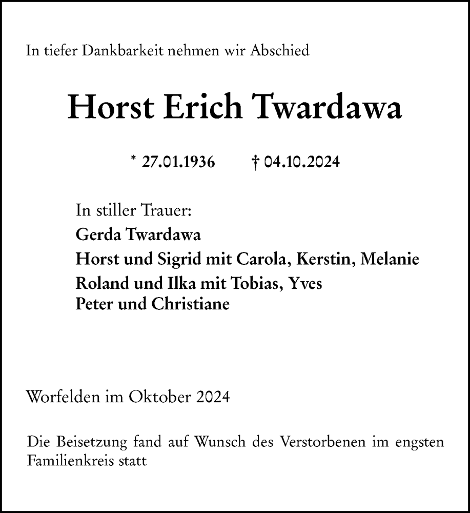  Traueranzeige für Horst Erich Twardawa vom 19.10.2024 aus Groß-Gerauer Echo